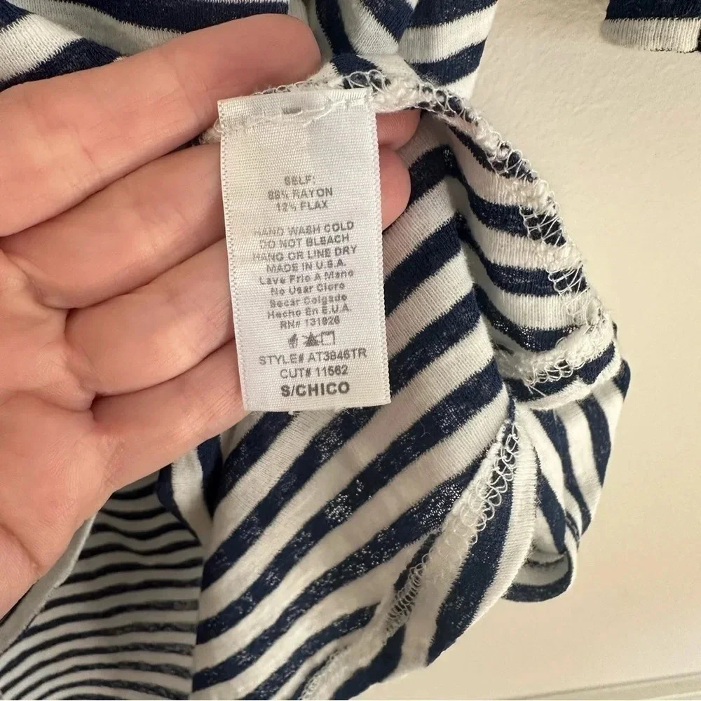 Tea N Rose Boutique Women's 3/4 Length Sleeve White & Navy Striped Top Sz S GUC - Picture 8 of 9